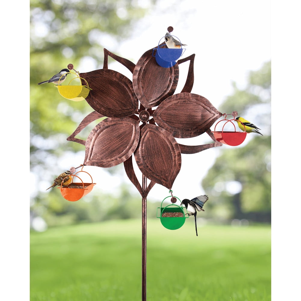 Ferris Wheel Bird Feeder Spinning Decorative Metal Garden Stake