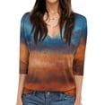 thumbnail image 4 of Women's T Shirt Print 3/4 Sleeve Daily Weekend Fashion Basic V- Neck Regular Top Orange 2XL, 4 of 5