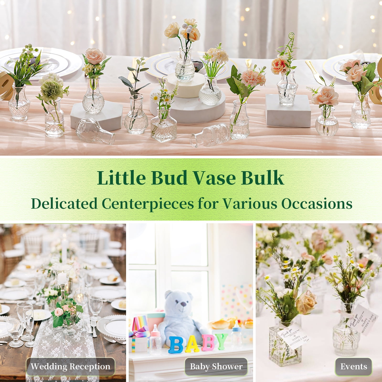 Glasseam Set of 40 Clear Glass Bud Vases: Mini Vintage Flower Vases for Weddings, Centerpieces, and Home Decor, Bulk Pack for Table Settings and Events