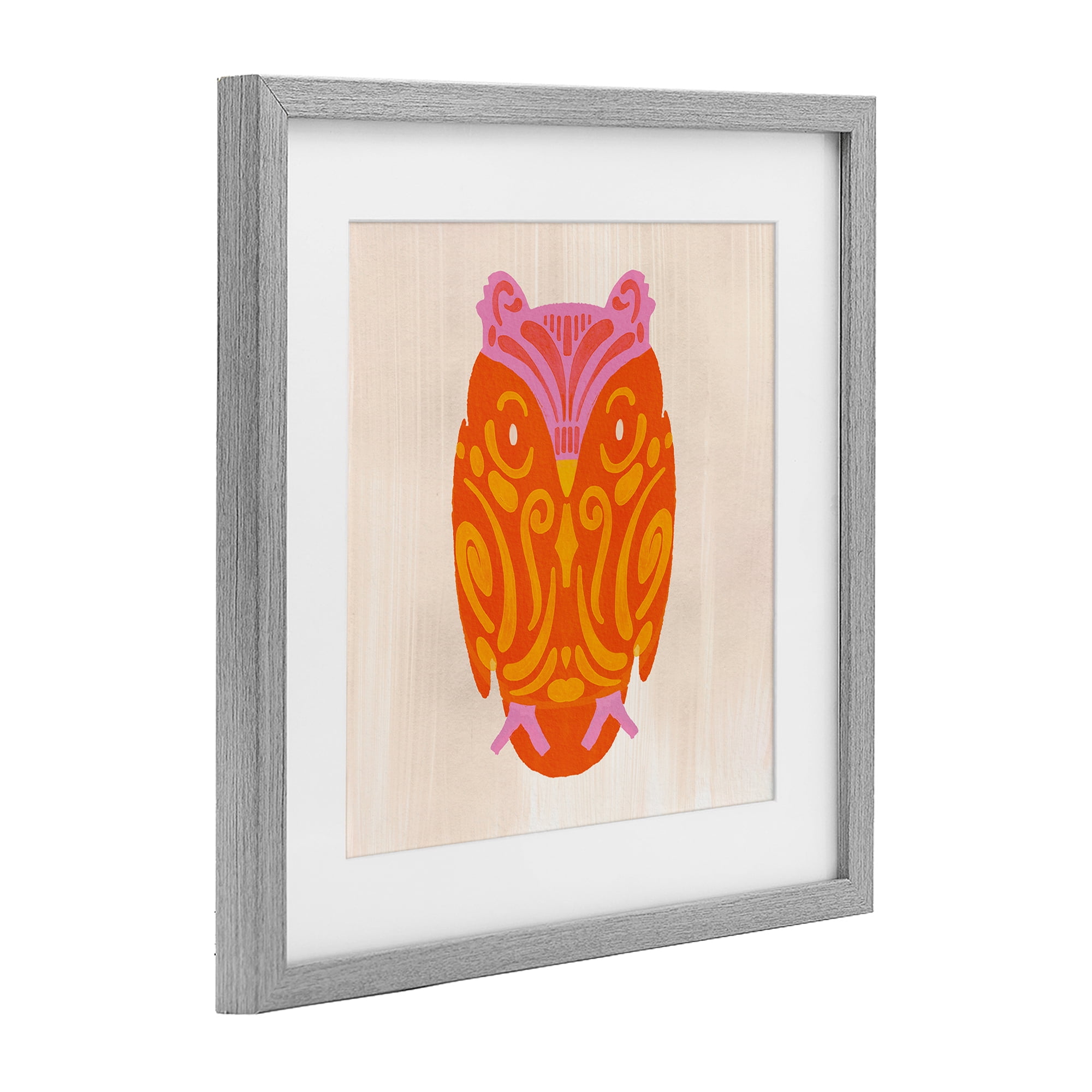 Stupell Industries Vibrant Folk Owl Motif Gray Framed Print Under Glass, design by The Paper Curator