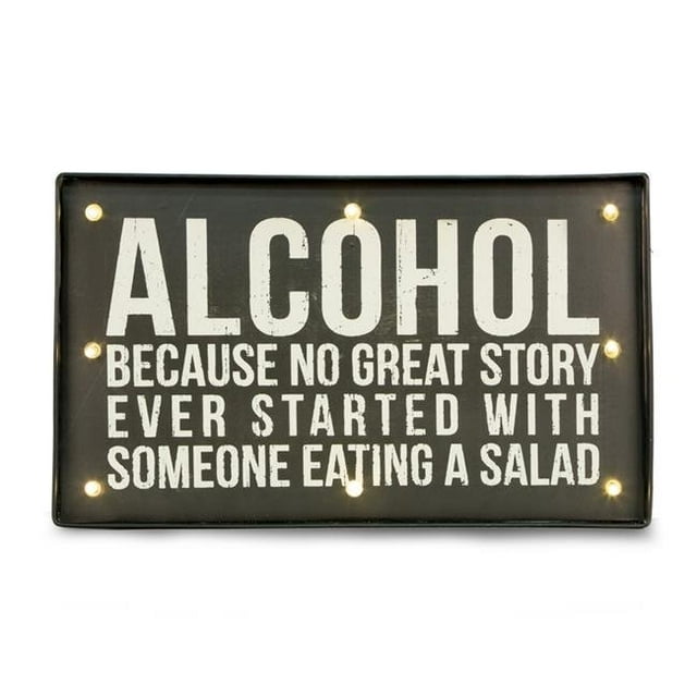 Bey-Berk International WD508 Alcohol LED Lighted Metal Sign - Black, Grey & White