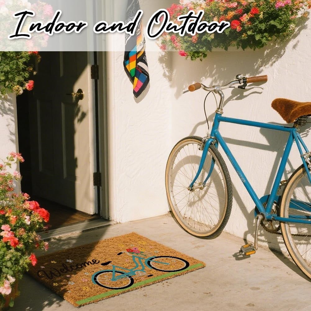 1Pcs Coir Door Mats Outdoor Welcome Matt Front Door Mat Door Mats for Outside Entry Non-Slip Bicycle Design Doormat for Indoor Outdoor
