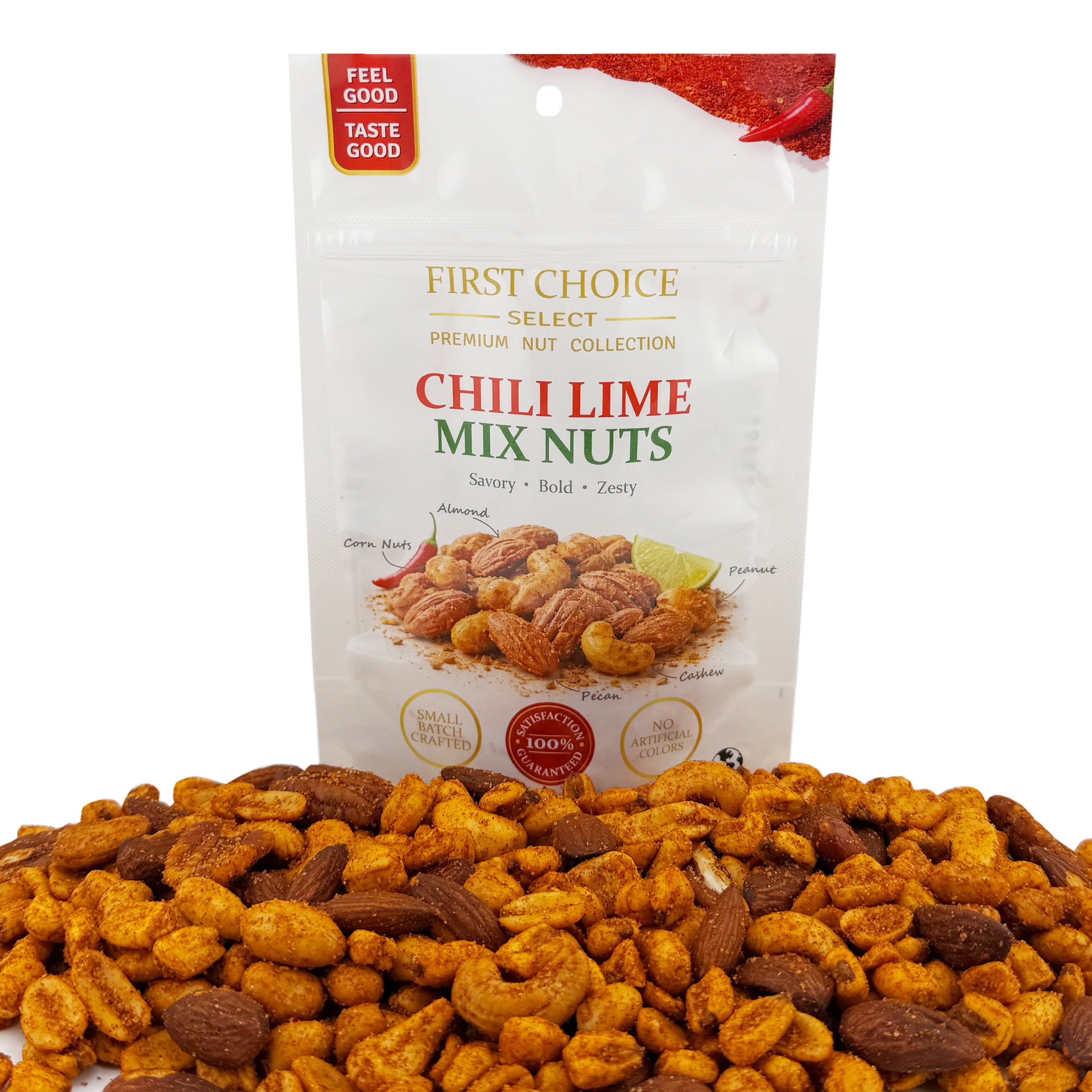 Chili Lime Mixed Nuts & Corn Nuts Snack Mix, Spicy Roasted Variety (Peanuts, Cashews, Almonds, Pecans), 4 oz Bags, Pack of 6