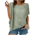 thumbnail image 4 of Womens Summer Clothes,Blouses for Women Fashion,Fashion Women Summer Solid Round-Neck Short Sleeve Side Slit Casual T-Shirt Blouse,Short Sleeve Blouses for Women, 4 of 8