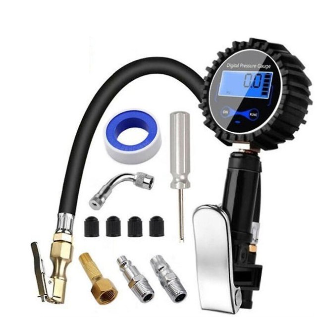 Medidor de presión de neumáticos digital 250 PSI Medidor de presión de neumáticos digital de alta precisión con pistola infladora para coche camión SUV motocicleta bicicleta con mandril de aire, 90 D