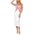 thumbnail image 2 of Floral Lace Shrugs for Women's Evening 3/4 Sleeves Formal Elegant Bolero Cardigan XL Pink, 2 of 6