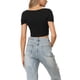 thumbnail image 3 of Top corto INSPIRE CHIC para mujeres, blusa sexy de cadena frontal de manga corta para fiesta en negro L, 3 of 6