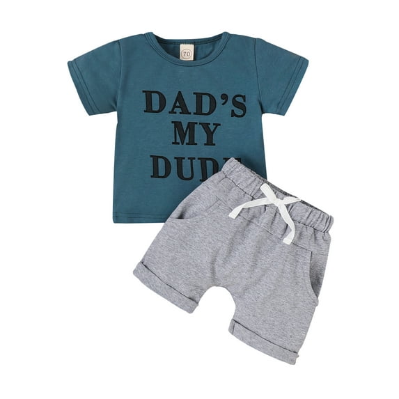 Inevnen Infant Boy Summer Clothes Suits Letter Print Short Sleeve Crew Neck T-Shirts and Elastic Waist Shorts 2Pcs Set