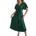 thumbnail image 2 of Genuiskids Summer Dresses for Women 2022 V Neck Short Sleeve Pleated Big Hem Elegant Casual Flowy Midi Dress with Belt, 2 of 7