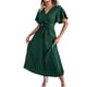 thumbnail image 2 of VISgogo Vestido casual para mujer, cuello en V, manga corta, plisado, dobladillo grande, color sólido, vestido largo con cinturón VISgogo moda, 2 of 7