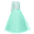 thumbnail image 6 of IBTOM CASTLE Little Big Girls Flower Vintage Floral Lace 3/4 Sleeves Floor Length Dress Wedding Party Evening Formal Pageant Dance Gown 11-12 Years Mint Green, 6 of 8