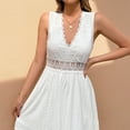 thumbnail image 4 of Women's Lace Trim V-Neck Sleeveless Mini Dress – High Waist Ruffle A-Line, Solid Color Elegant Casual & Party Wear White，S, 4 of 6