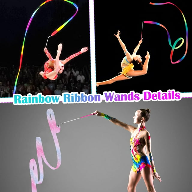 VONKY 4x Dance Ribbons Premium For Sparkling Pink Gymnastics Ribbon Lightweight And Portable Shiny Colours