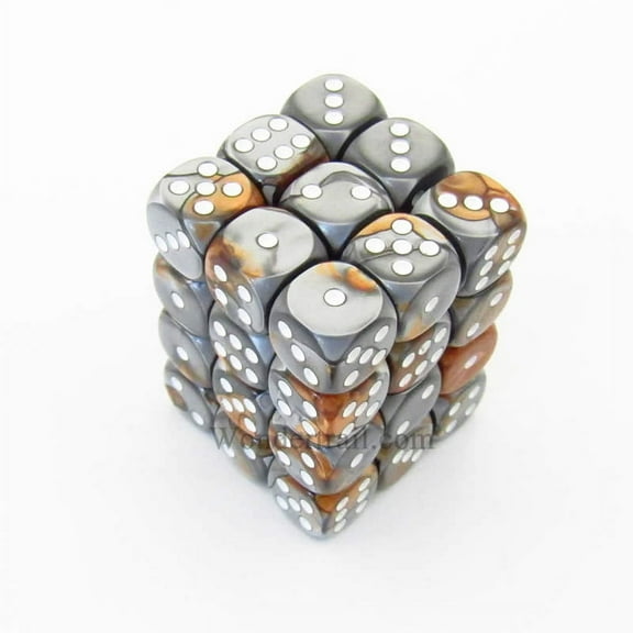 Copper and Steel Gemini Dice with White Pips D6 12mm (1/2in) Pack of 36 Chessex