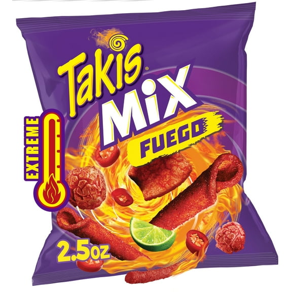 Takis Fuego Mix 2.5 oz Snack Size Bag, Hot Chili Pepper & Lime Snack Mix