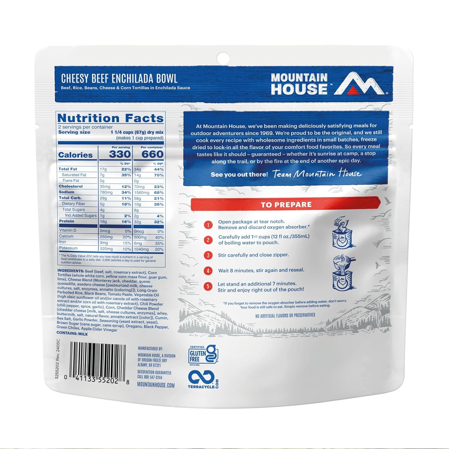 Mountain House Cheesy Beef Enchilada Bowl Freeze-Dried Food, Gluten-Freeze, 30-Year Shelf-Life, 12 Servings, 6 Pack