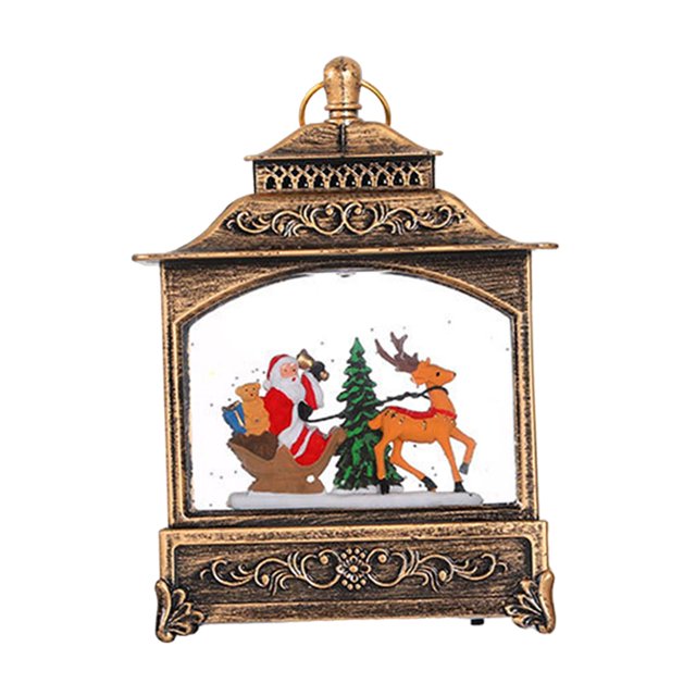 Lámpara de linterna navideña, decoración del hogar, bola de nieve navideña musical navideña, paisaje navideño para adornos de fiestas con chimenea Ciervo
