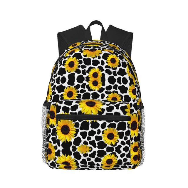 Mochila con estampado de vaca y girasoles, ideal para portátiles, viajes, senderismo, negocios, para mujeres y hombres.