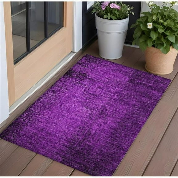 HomeRoots 562722 2 x 3 ft. Purple Abstract Washable Non Skid Indoor Outdoor Rectangle Machine Woven Area Rug