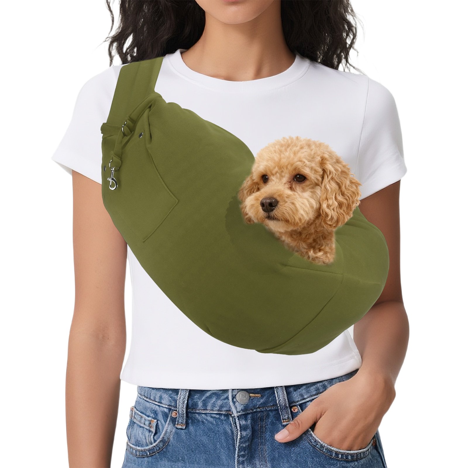 Uxcell Dog Sling Carrier for Small Dogs and Cats Up to 16.5 Lbs Hands Free with Purse Pocket Pet Sling Carrier Safety Harness (Dark Green 1 Pcs) Intended for Outdoor / Camp / Travel