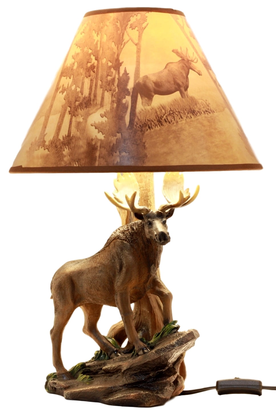 Polyresin Nature Bull Moose Grand Elk Desktop Table Lamp With Nature Shade 20"H 