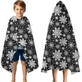 thumbnail image 3 of Black Christmas Snowflake Pattern Hooded Bath Towel，50"x30" for Ages 3 To 12 Kids, Quick Dry Lightweight Soft Microfiber Hood Beach Towel Cover Up for Kids, 3 of 7