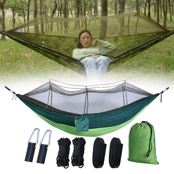 Camping Hammock Portable indoor and outdoor Tree Hammock with 2 Hanging Lightweight Parachute Hammocks Travel Beach Backyard dark green