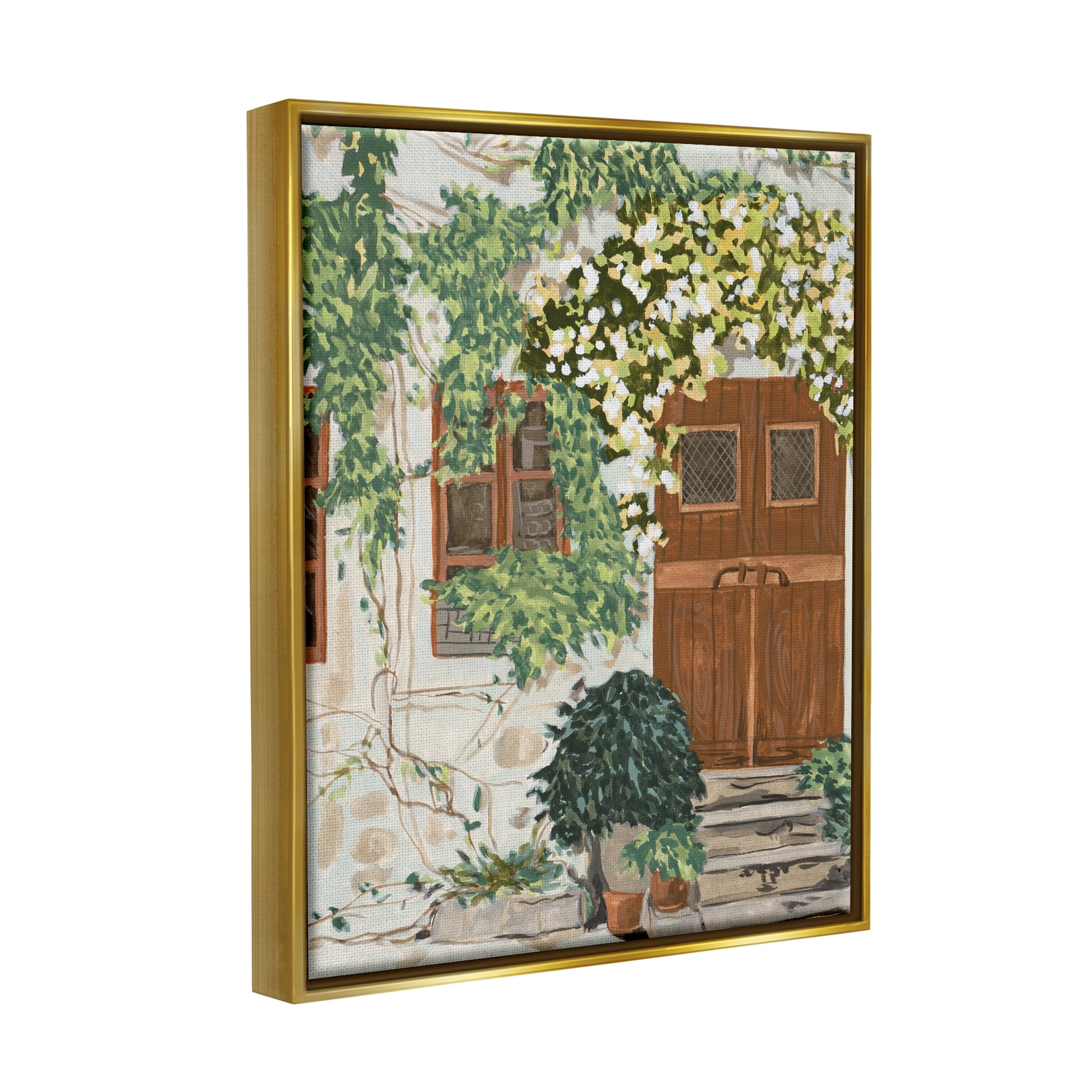 Stupell Industries Cottage Ivy & Plants Travel & Places Painting Gold Floater Framed Canvas Art Print Wall Art, 17 x 21