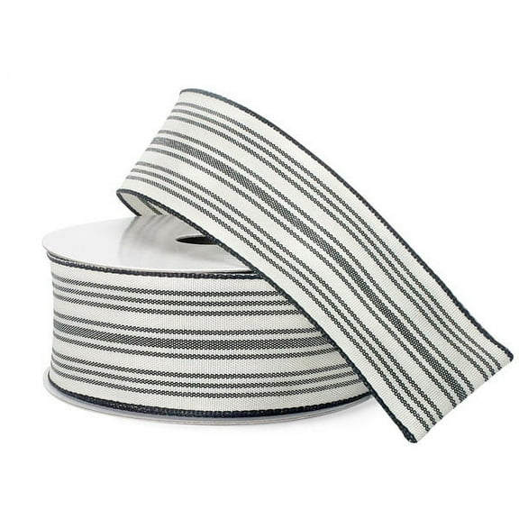 Pack of 1, Black Ticking Stripe Ribbon, 1 1/2" x 10 Yards for Holiday, Party Favor, Birthday, Event and Celebration