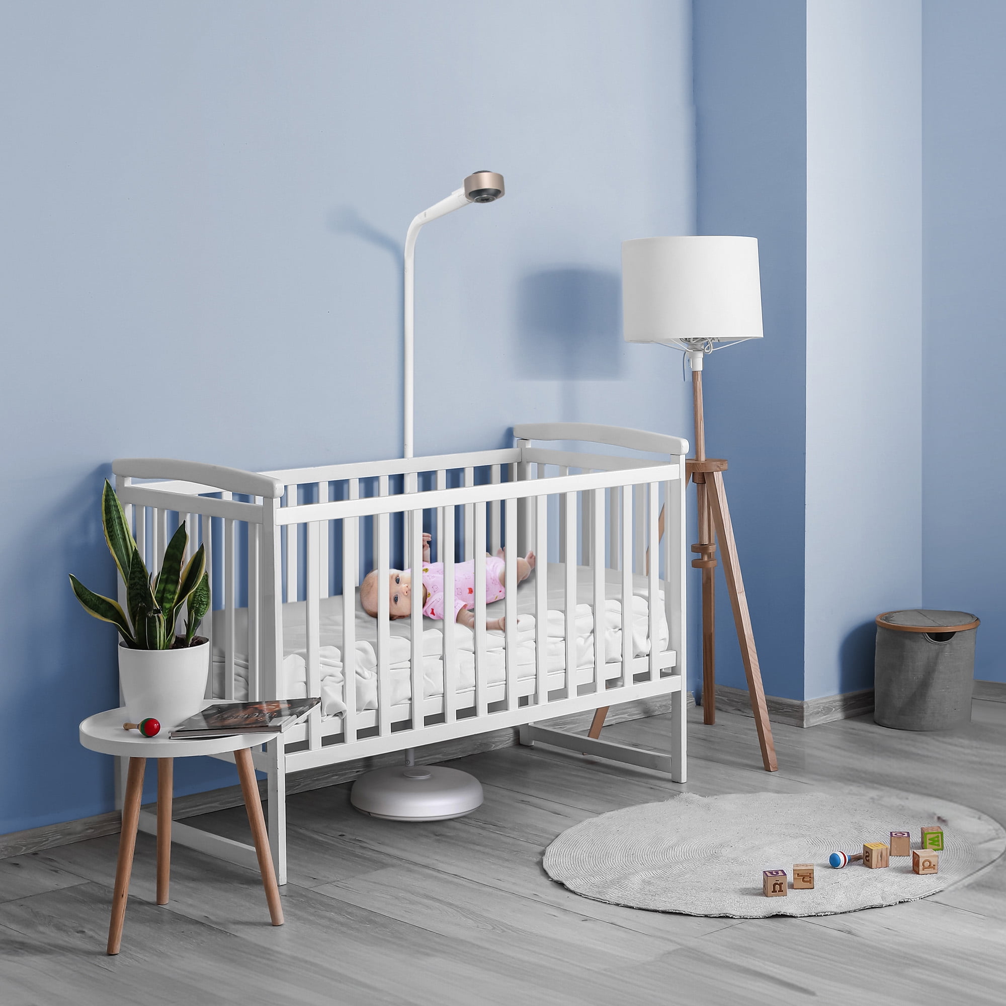 VTech V-Care 1080p WiFi Smart Nursery Remote Access Over-the-Crib Floor Stand Video Baby Monitor with 5' High Definition 720p, Artificial Intelligence, Rollover and Face Covering Detection, VC1405