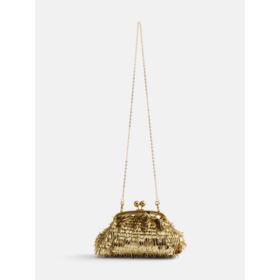 Free Assembly Women's Mixed Sequin Clutch Handbag, Gold