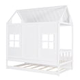 thumbnail image 4 of Canopy Bed Frame Platform Bed with Twin Size Trundle Modern Wooden Canopy Bed with Roof, Windows and Slat Support Leg for Dorm, Bedroom, Guest Room (Twin), 4 of 9