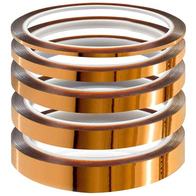 Rawiri 5 cintas adhesivas de película de poliimida, cinta resistente al calor, cinta Kapton, para impresora 3D, enmascaramiento, soldadura, aislamiento de placa de circuito (3/6/8/10/12 mm × 33 m)