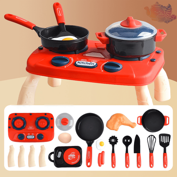 Kids Mini Stove Kitchen Playset with Play Pots, Pans, Cooking Utensils and Simulation Food Props, Tabletop Cooking Pretend Play House Toys, Little Chef Role Play Toy for Kids Ages 3 and Up