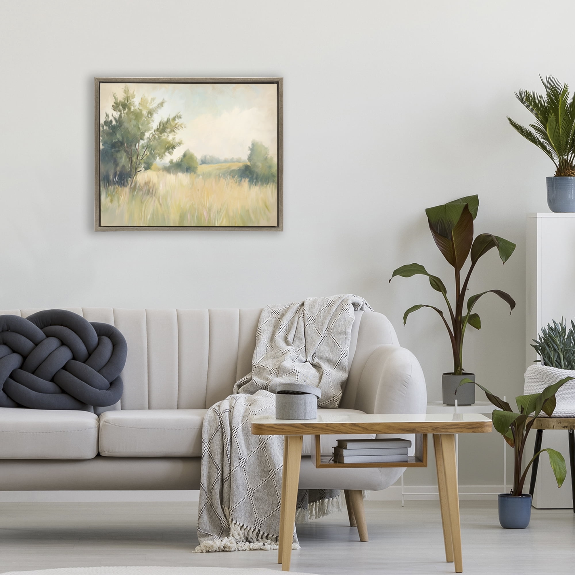 Stupell Industries Summer Green Meadow Brown Framed Floater Canvas Wall Art, design by Kim Allen