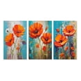 thumbnail image 2 of Designart "Painting of Red Poppies Blossoming on Teal Sky II" Poppies Wall Art Set Of 3 - Traditional Orange Gallery Wall Set For Home Decor, 2 of 6