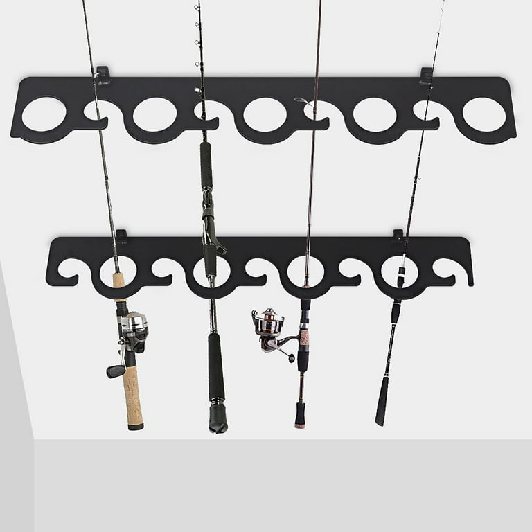Fishing Pole Holder Fishing Rod Rack Wall Mount Wall Storage Stand Holds 6 Rods Rod Storage Rack for Store Home Basement Accessories, Size