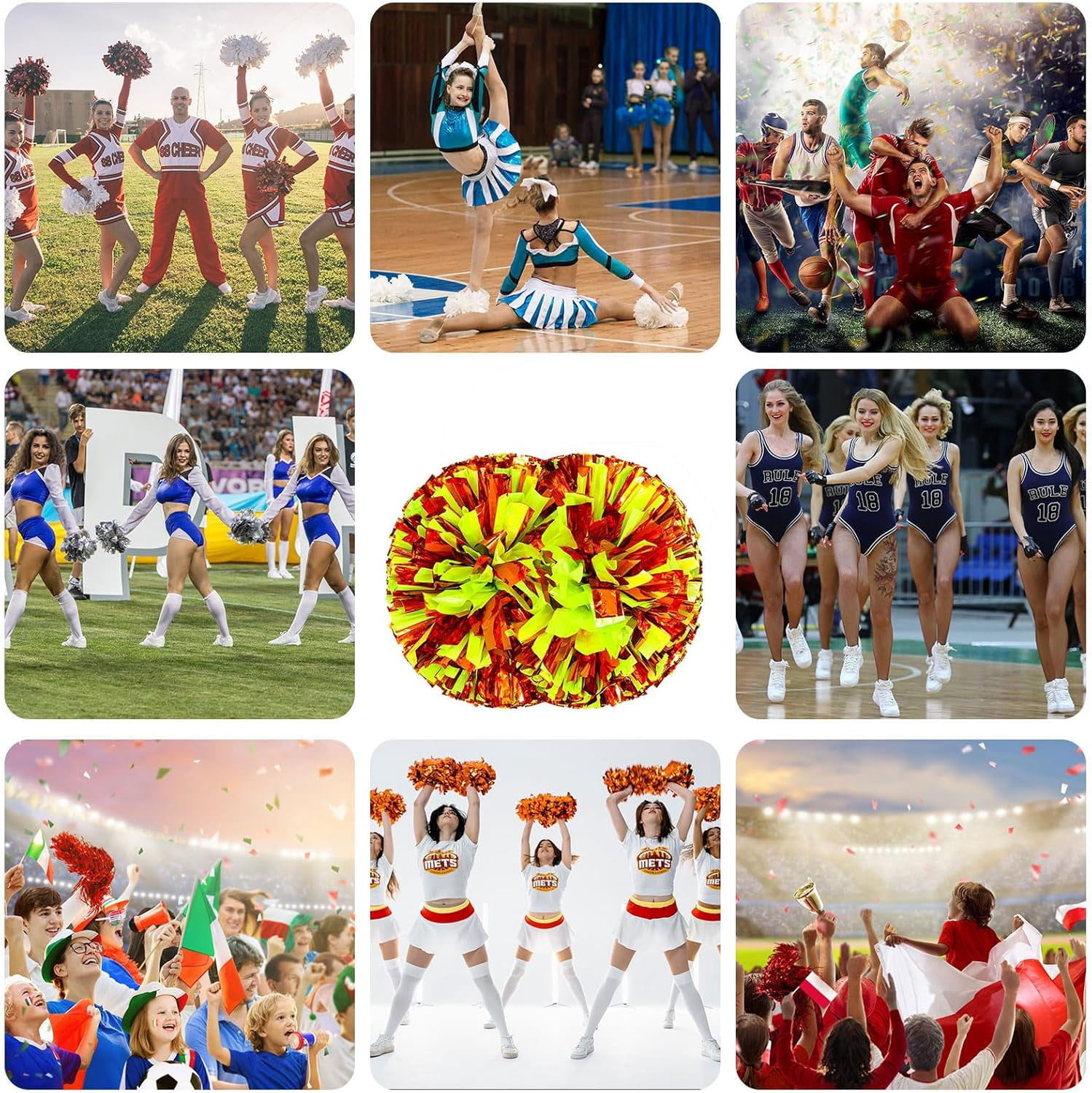 8 PCS Metallic Cheerleading Pom Pom for Team Spirit Sports Dance Cheering Kids Adults