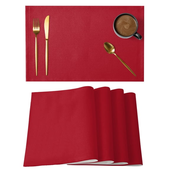 Red Cotton Linen Placemats Set of 4, Solid Color Washable Table Place Mats Heat Insulating Placemat for Dining Room Kitchen Daily Use 13 x 19 Inch