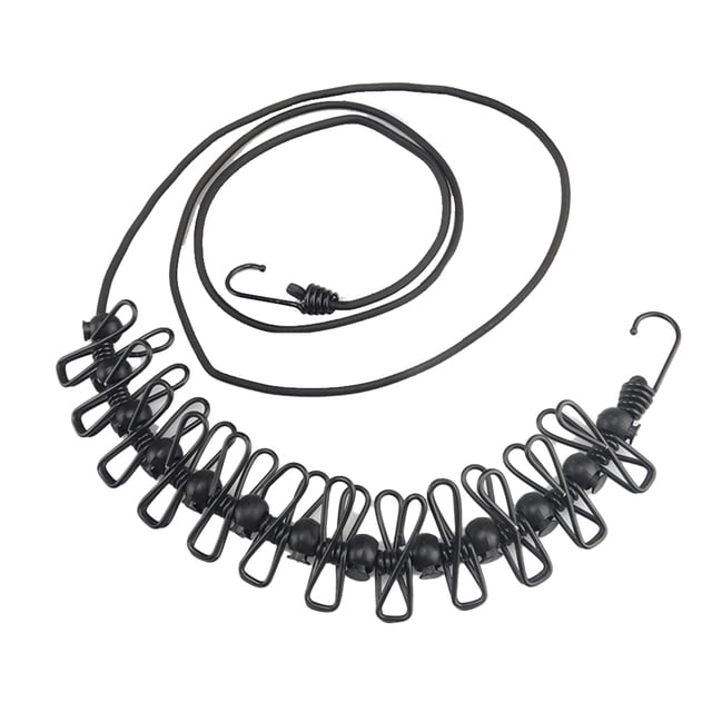 Soidarity Tendedero de ropa a prueba de viento para interiores y exteriores, tendedero elástico para ropa con clavijas, herramienta para colgar, carpas Negro Soidarity OD023674-04