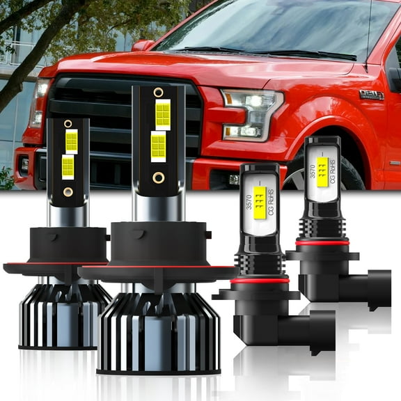 LED Headlight Bulbs Fit for Ford F150 2004-2014,9008/H13 High/Low Beam Bulbs   9145/9140 LED Fog Light Bulb,6000K Cool White,Plug and Play with Cooling Fan,Pack of 4