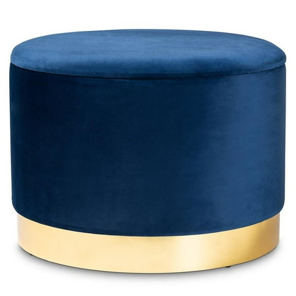 Bowery Hill Velvet Navy Blue Storage Ottoman Gold Finished Fully Assembled 23.62"