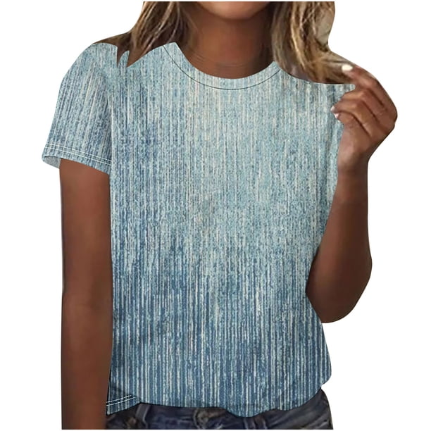 Tops Cortos para Mujeres Retro Impreso Cuello Redondo Manga Corta, Camiseta Casual para Uso Diario Y de Fiesta