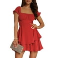 thumbnail image 1 of Gupgi Ruffled Mini Dress for Women Solid Color Short Sleeves Layered Flowy Dresses, 1 of 1