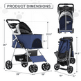 thumbnail image 3 of MoNiBloom 4 Wheel Foldable Dog Pet Stroller with Cup Holder, Navy Blue, 3 of 14