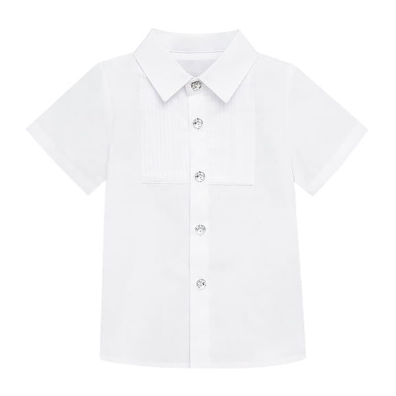 YunPes Boys Dress Shirt Pintuck Pleated Front White Short Sleeve Shirt with Crystal Button Down Kids Clothes Formal & Party Events