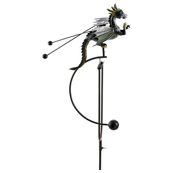 Kinetic Metal Mystical Dragon Yard Stake Wind Spinner Rocker Rocking Whirly-Gig Garden Art
