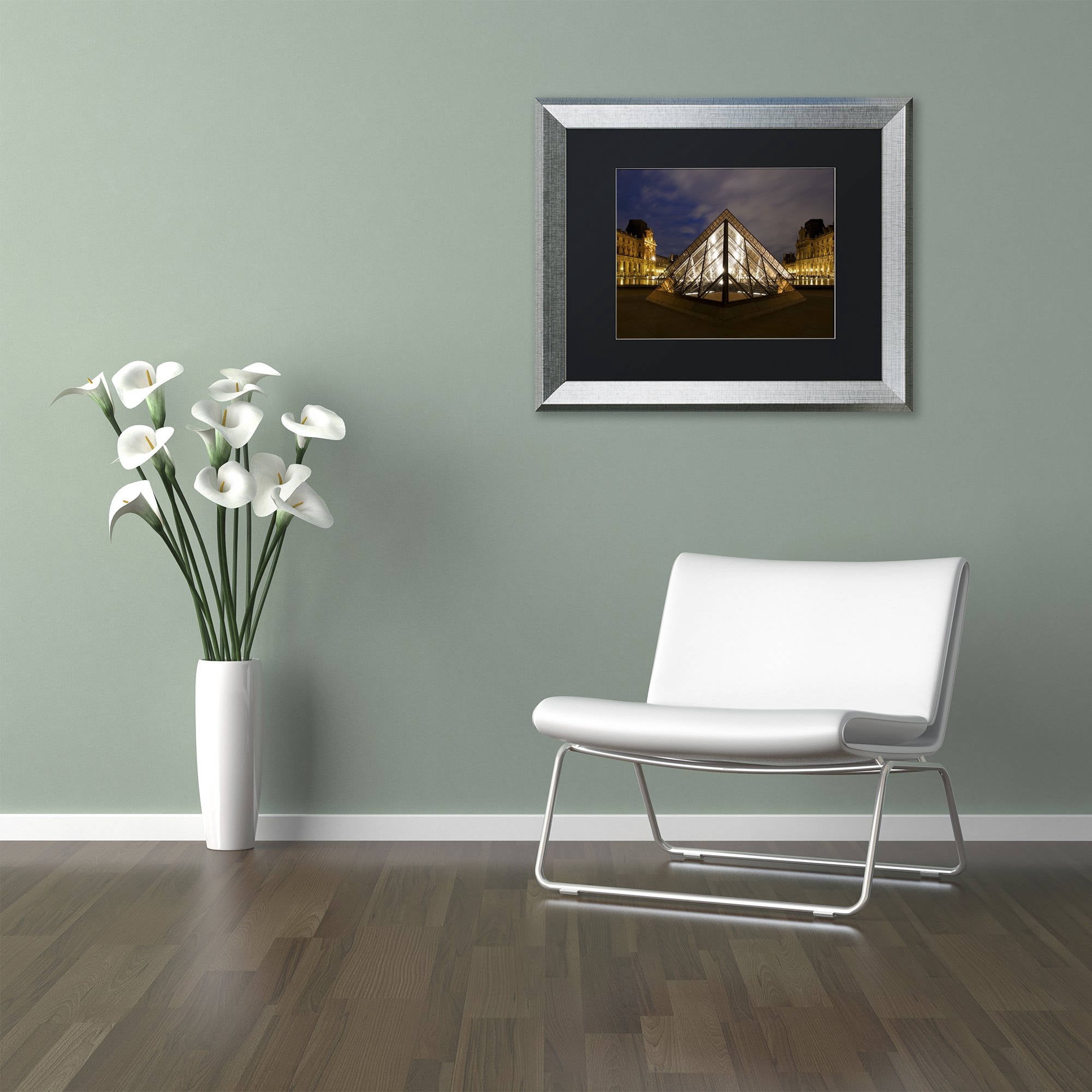 Trademark Fine Art "Louvre Pyramid" Canvas Art by Michael Blanchette Photography Black Matte, Silver Frame