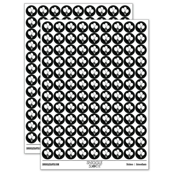 Birthday Balloons Trio 200  Round Stickers - Black - Gloss Finish - 0.50" Size