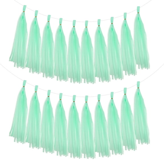 Uxcell 20Pcs Pale Green Tassel Garland 14.6 x 9.4 Inch Tissue Paper Tassel Banner